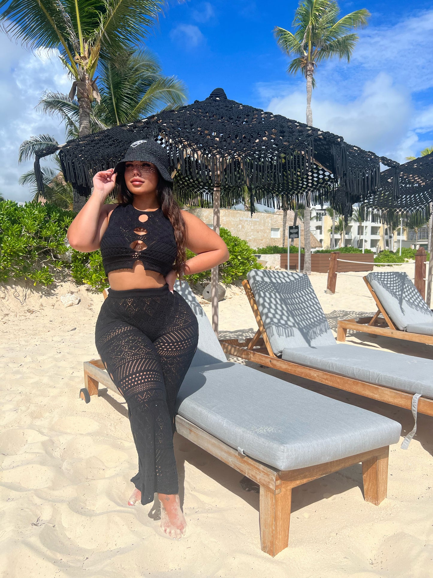 black crochet pant set