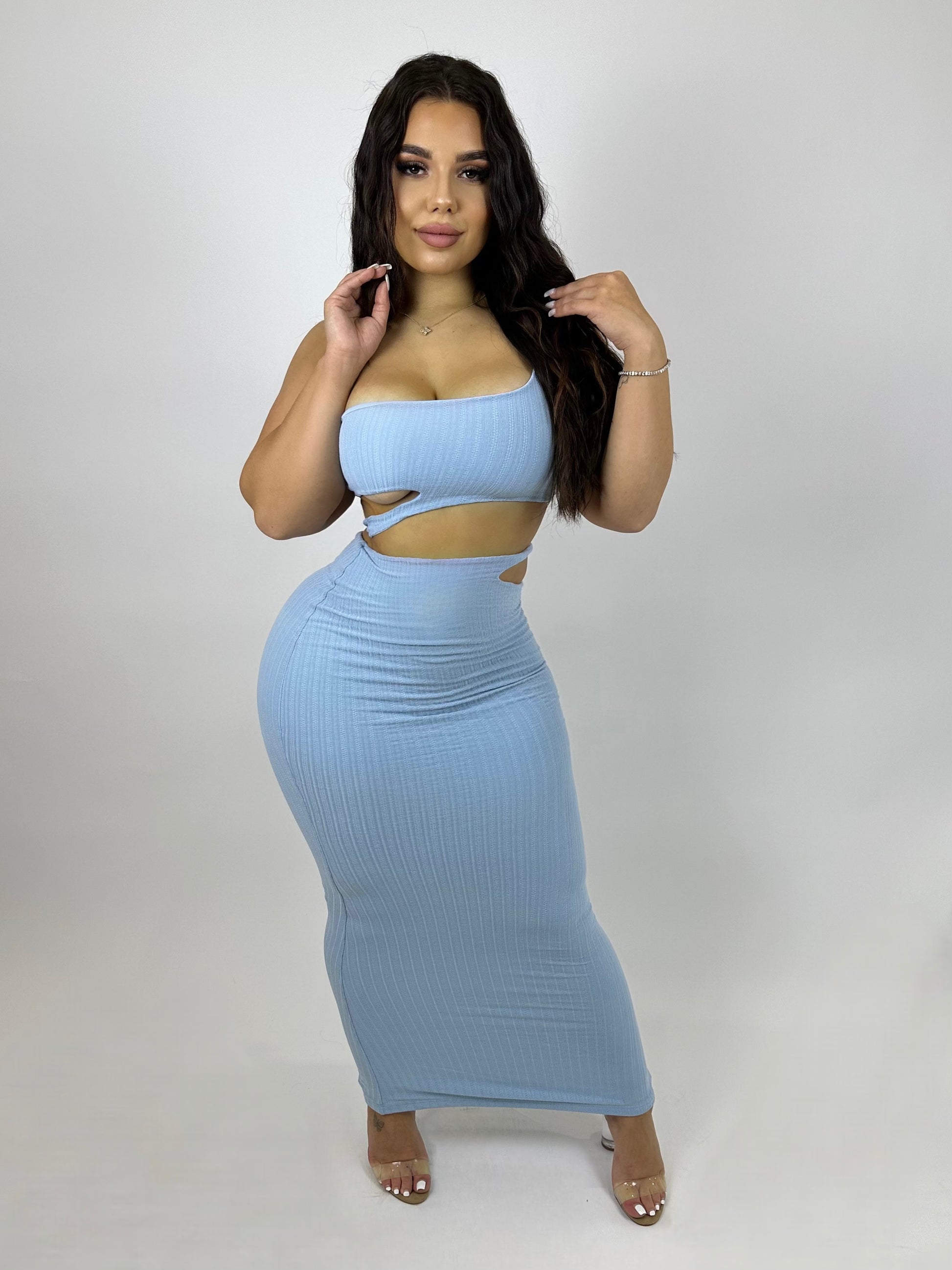 BEA SIDE SLIT MIDI SKIRT SET