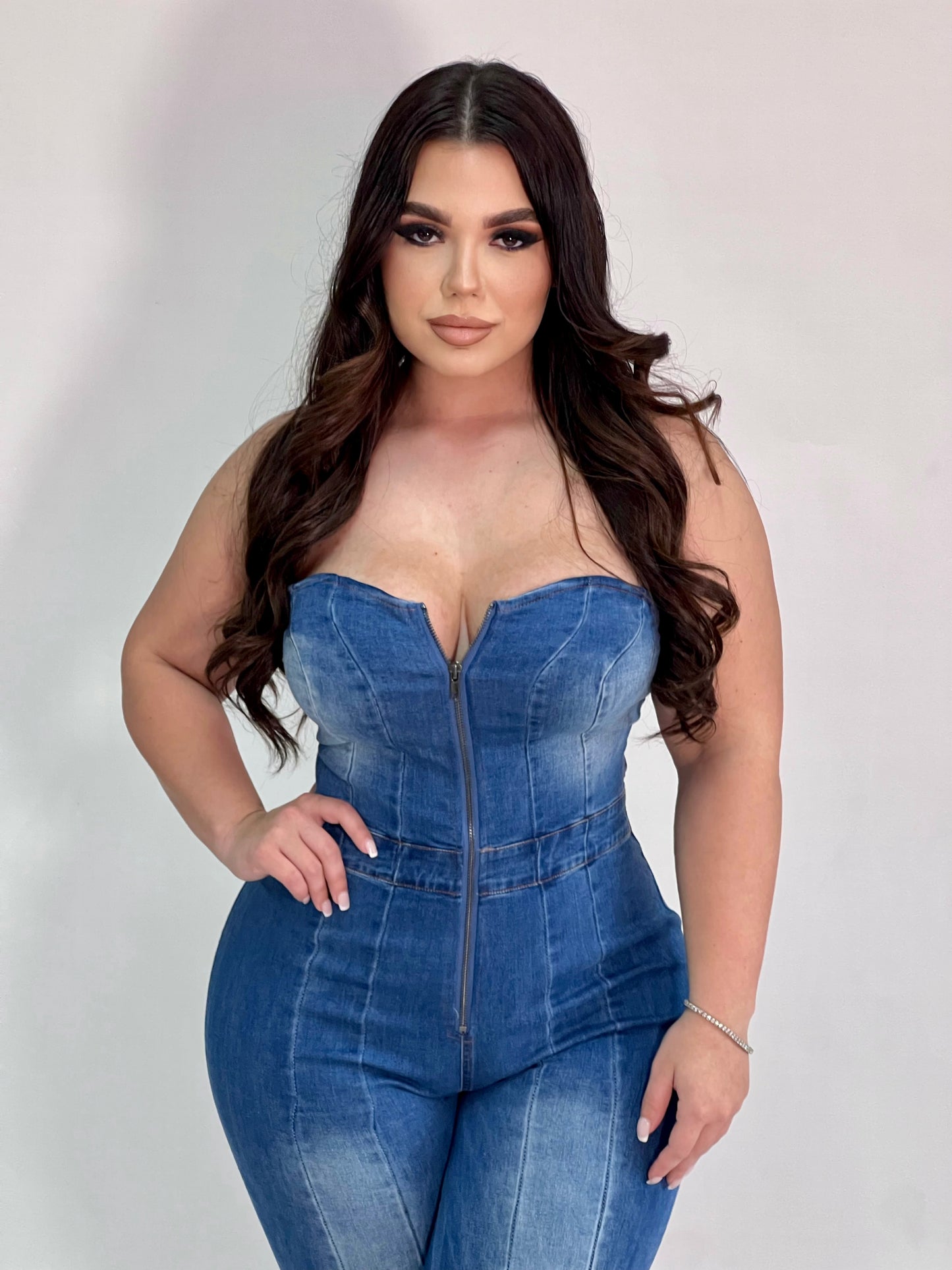 two tone denim jumpsuit