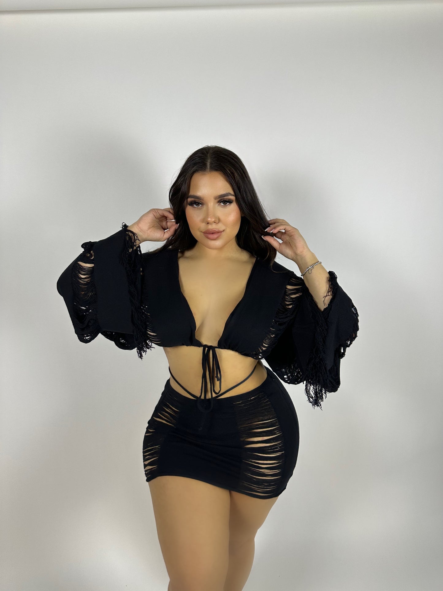 knit black skirt set